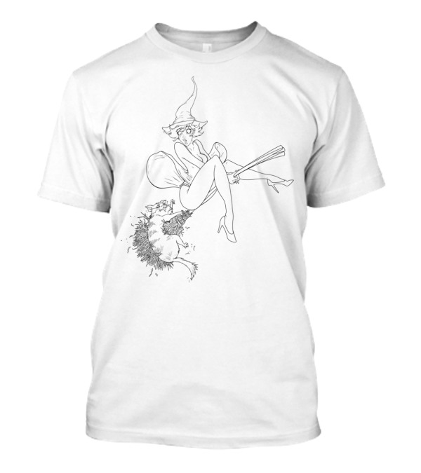 Retro Pinup Witch On Broom With Cat T-Shirt
