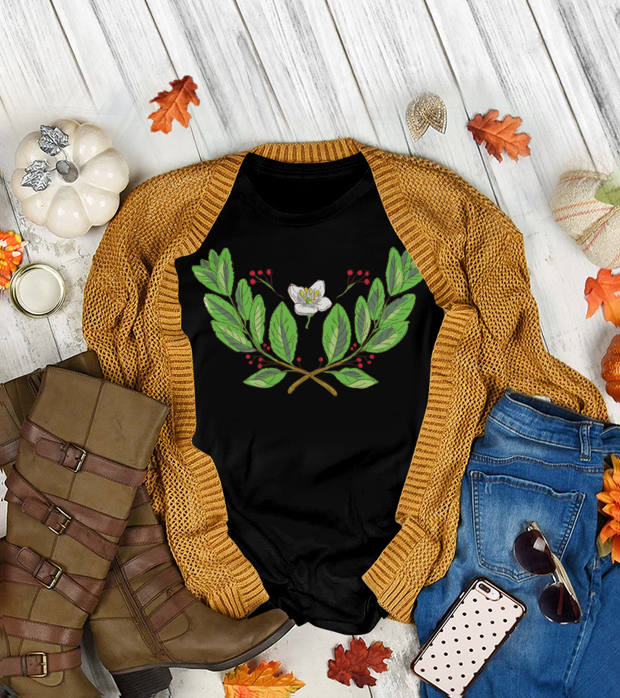 Yerba Mate Leaf Flower Fruit Botanical Drawing T-Shirt