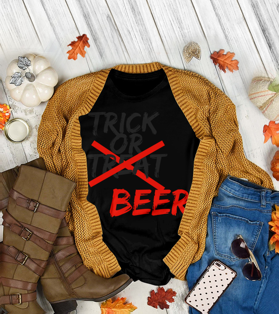 Trick Or Beer Cross Out Treat Halloween T-Shirt