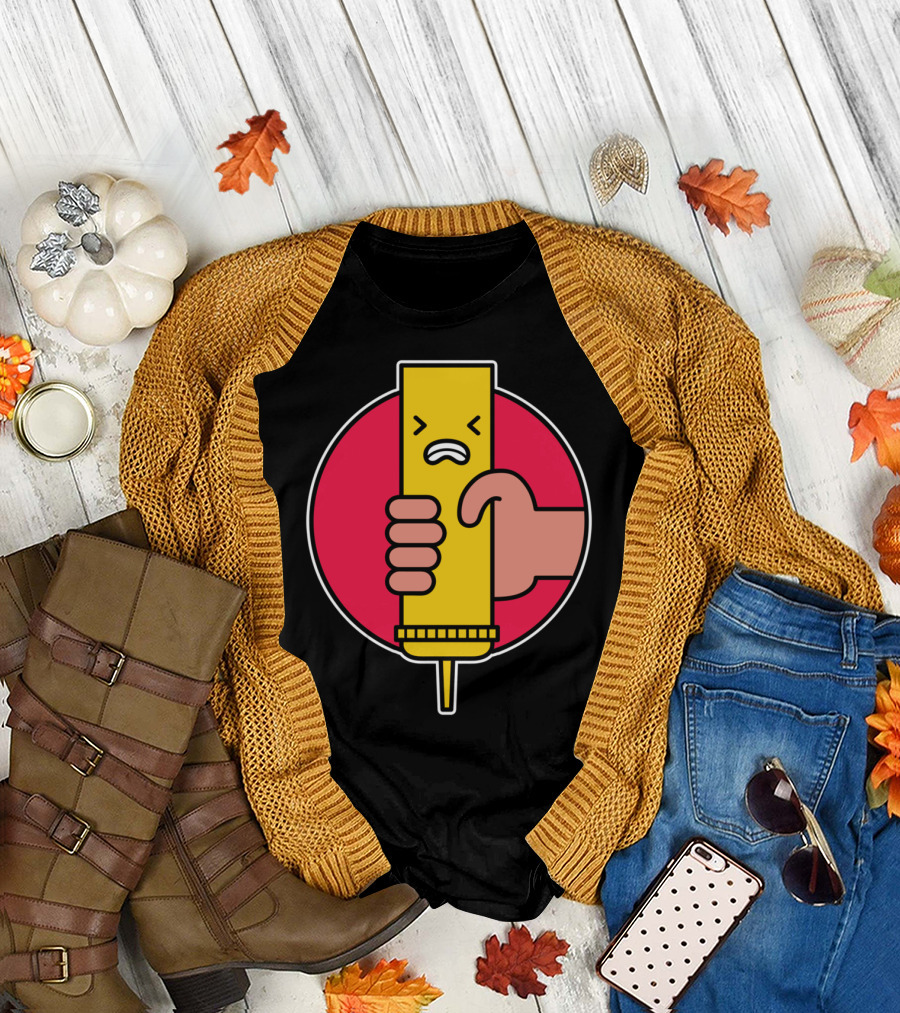 Mustard Job Angry Squeeze Graphic with Red Circle Background T-Shirt
