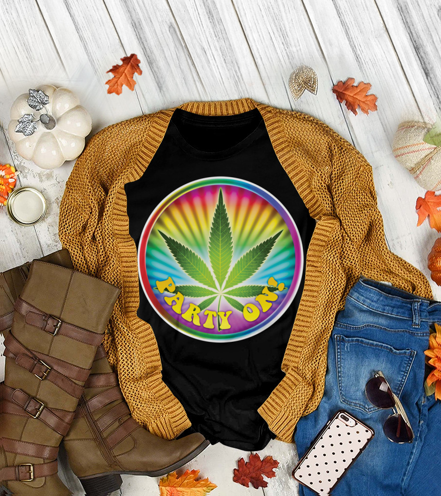 Party On Cannabis Rainbow Leaf T-Shirt