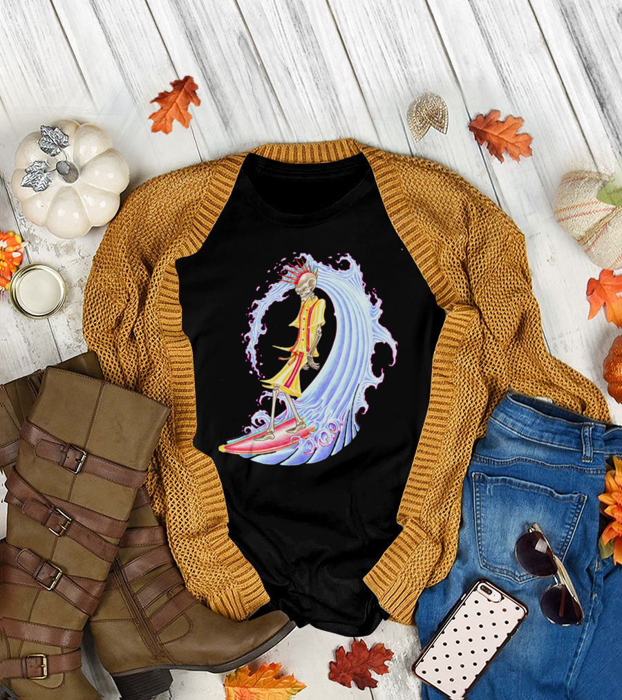 Skull Surfer Skeleton Riding Wave T-Shirt