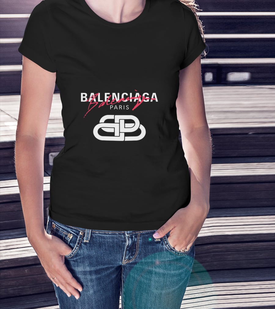 Balenciaga Paris Logo With Red Scribble Stripe T-Shirt