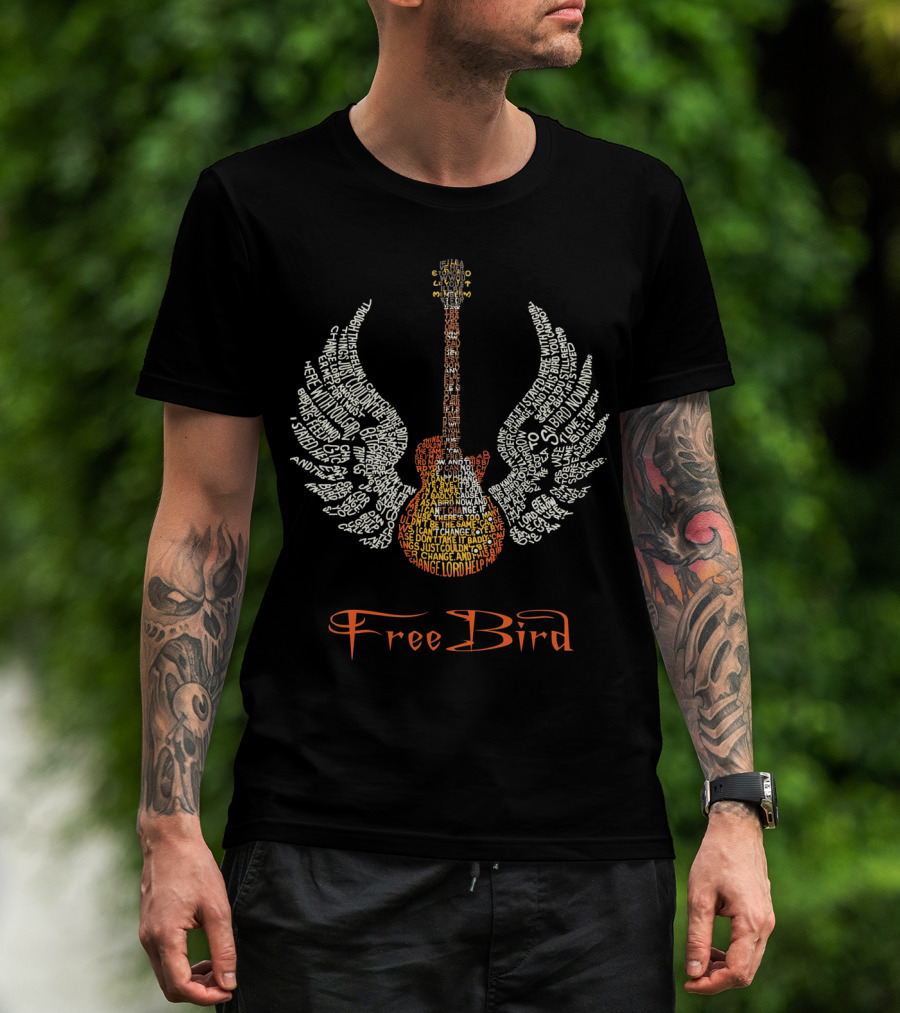 Free Bird Guitar Wings Phrase Art T-Shirt