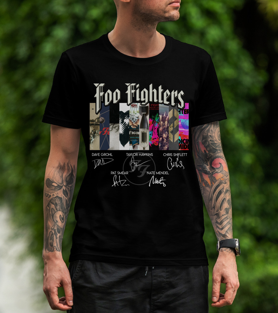 Foo Fighters Album Collage With Band Member Signatures T-Shirt