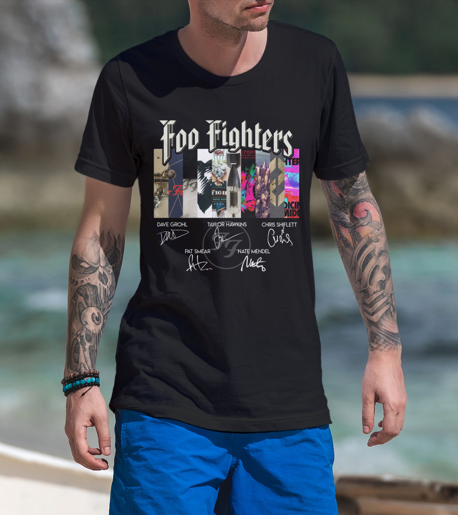 Foo Fighters Album Collage With Band Member Signatures T-Shirt