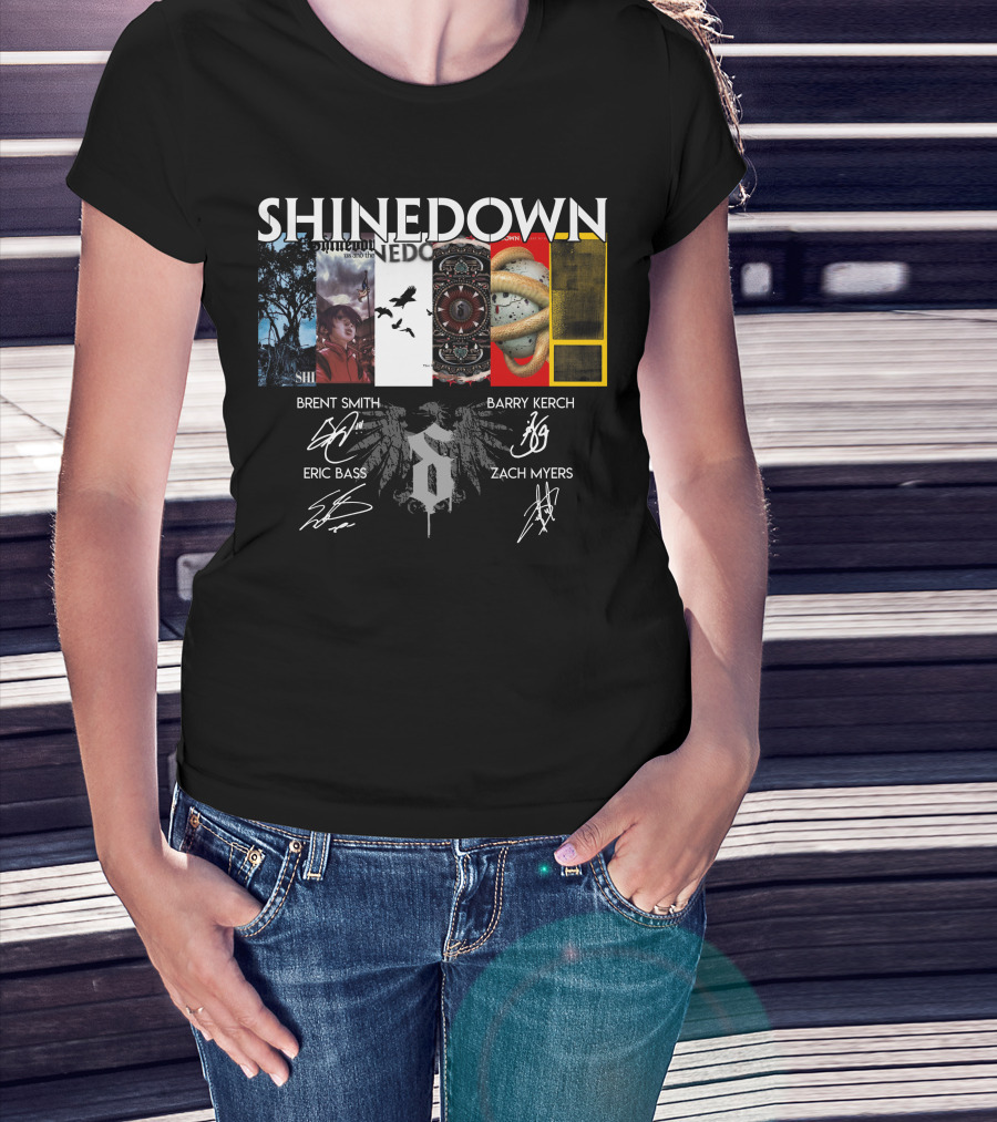 Shinedown Album Covers Brent Smith Barry Kerch Eric Bass Zach Myers Signatures T-Shirt