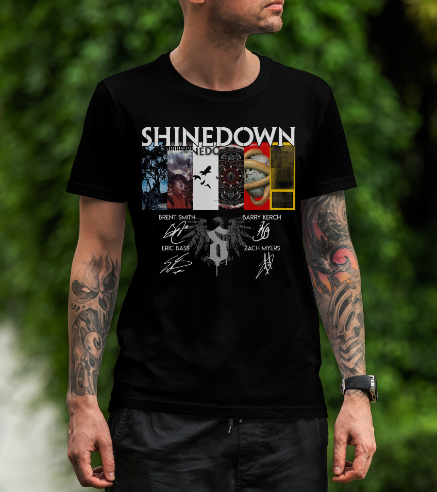 Shinedown Album Covers Brent Smith Barry Kerch Eric Bass Zach Myers Signatures T-Shirt