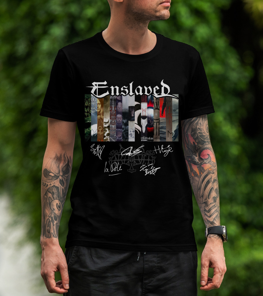 Enslaved Album Covers With Band Signatures T-Shirt