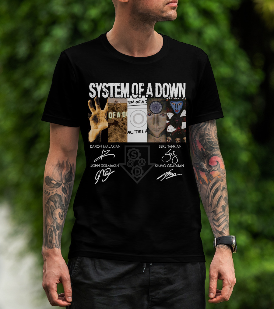 System Of A Down Album Signatures Daron Malakian Serj Tankian John Dolmayan Shavo Odadjian T-Shirt