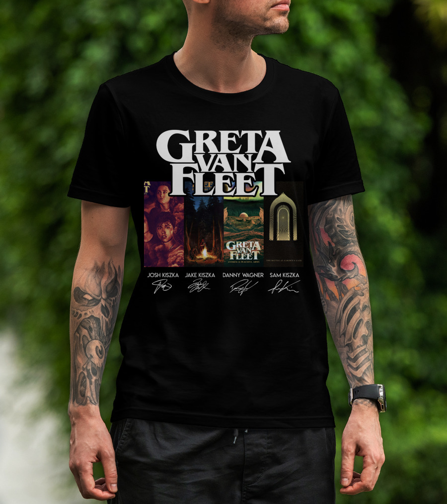 Greta Van Fleet Josh Kiszka Jake Kiszka Danny Wagner Sam Kiszka Signatures T-Shirt