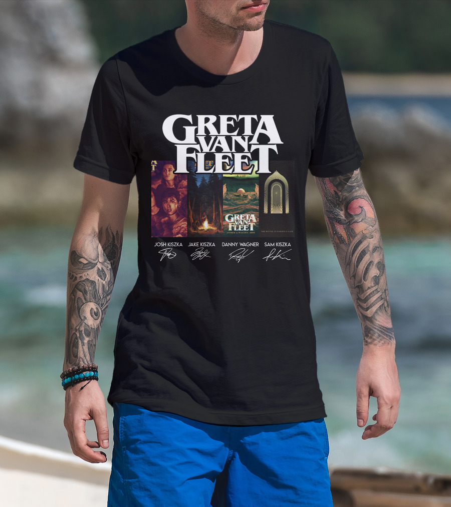 Greta Van Fleet Josh Kiszka Jake Kiszka Danny Wagner Sam Kiszka Signatures T-Shirt