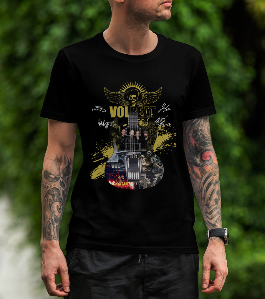 Volbeat Guitar Art With Band Members And Autographs T-Shirt
