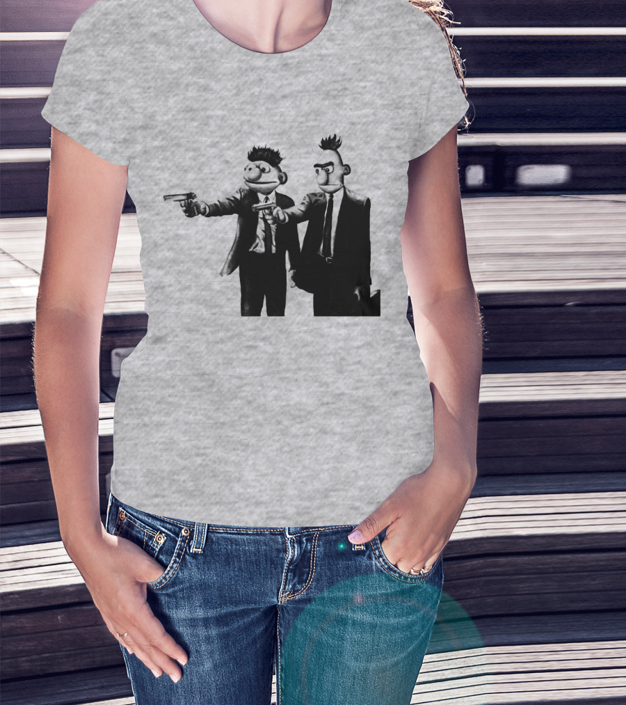 Pulp Fiction Style Characters On Yellow T-Shirt