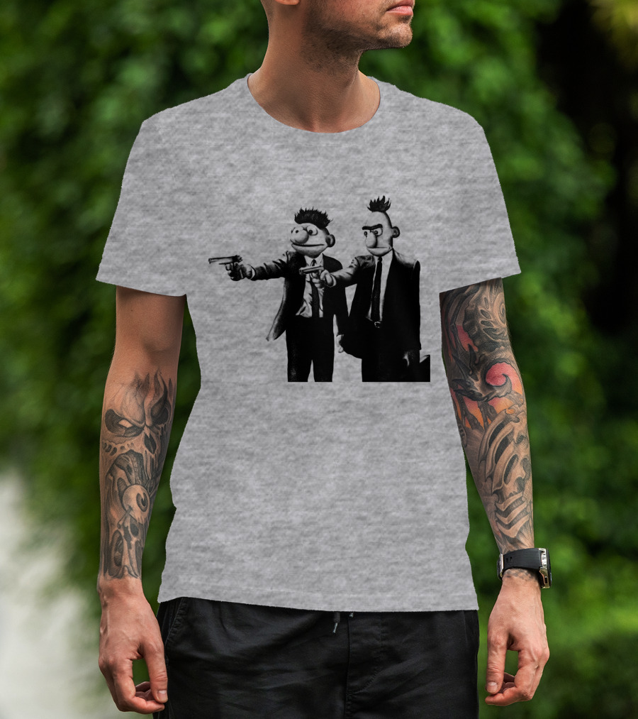 Pulp Fiction Style Characters On Yellow T-Shirt