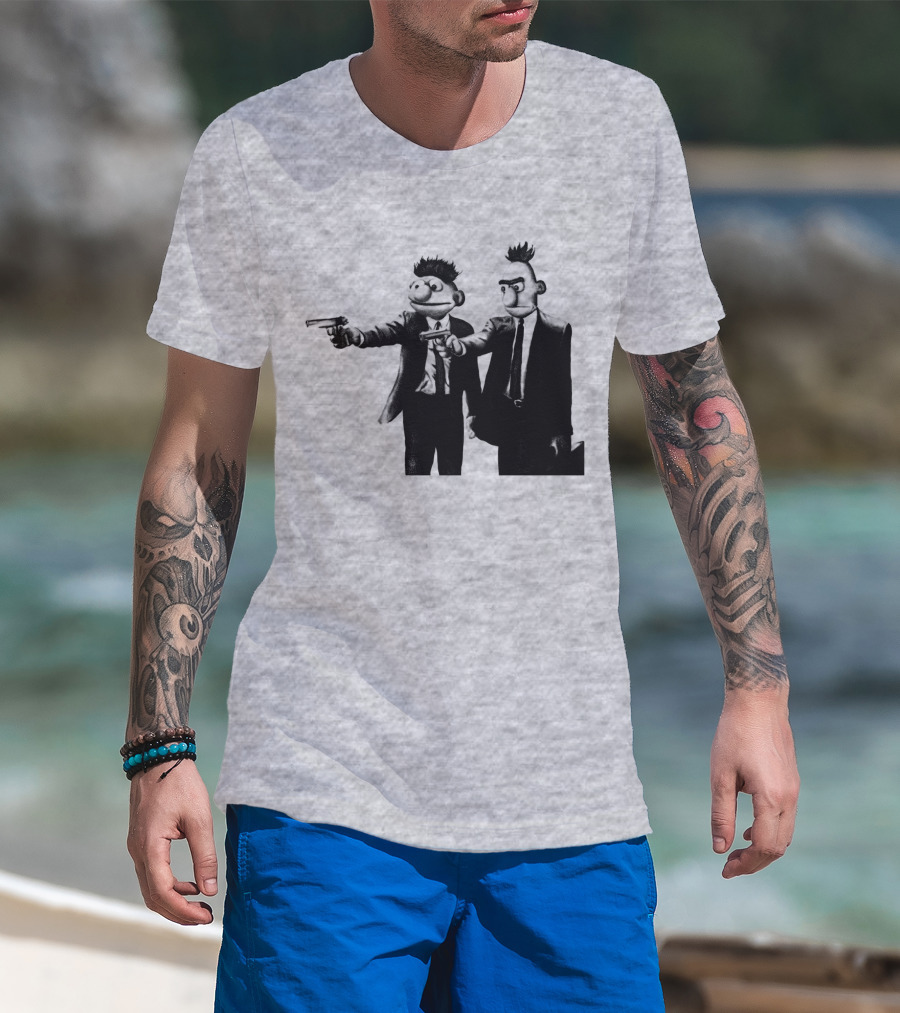Pulp Fiction Style Characters On Yellow T-Shirt
