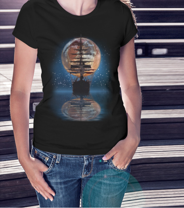 GD ShipofFools Skull Ship Moon Reflection T-Shirt
