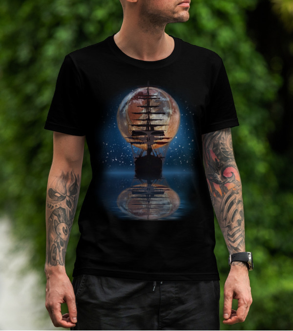 GD ShipofFools Skull Ship Moon Reflection T-Shirt