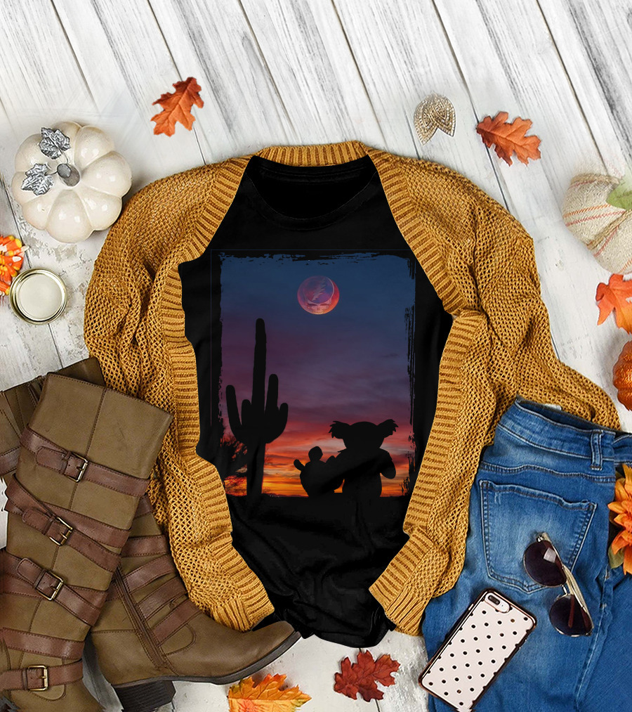 Cactus GD Grateful Dead Bear Desert Silhouette Moon Sunset T-Shirt