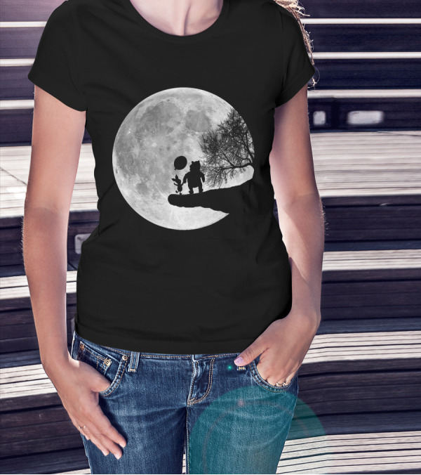 Pooh And Winnie Silhouettes Against Full Moon T-Shirt