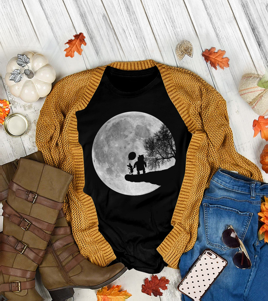 Pooh and Winnie Silhouettes Against Full Moon T-Shirt