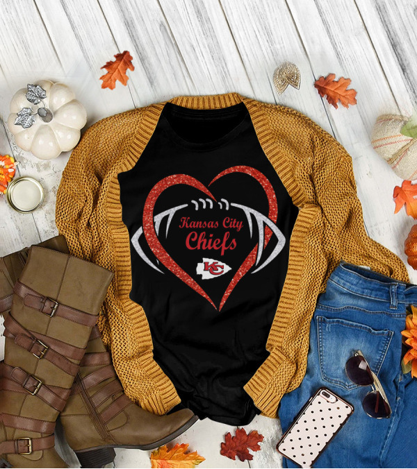 Kansas City Chiefs Heart Football T-Shirt