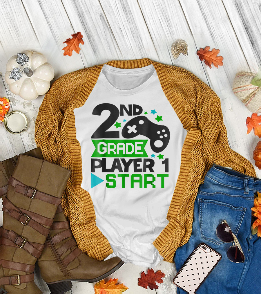 2nd Grade Player 1 Start Video Game Controller Stars T-Shirt
