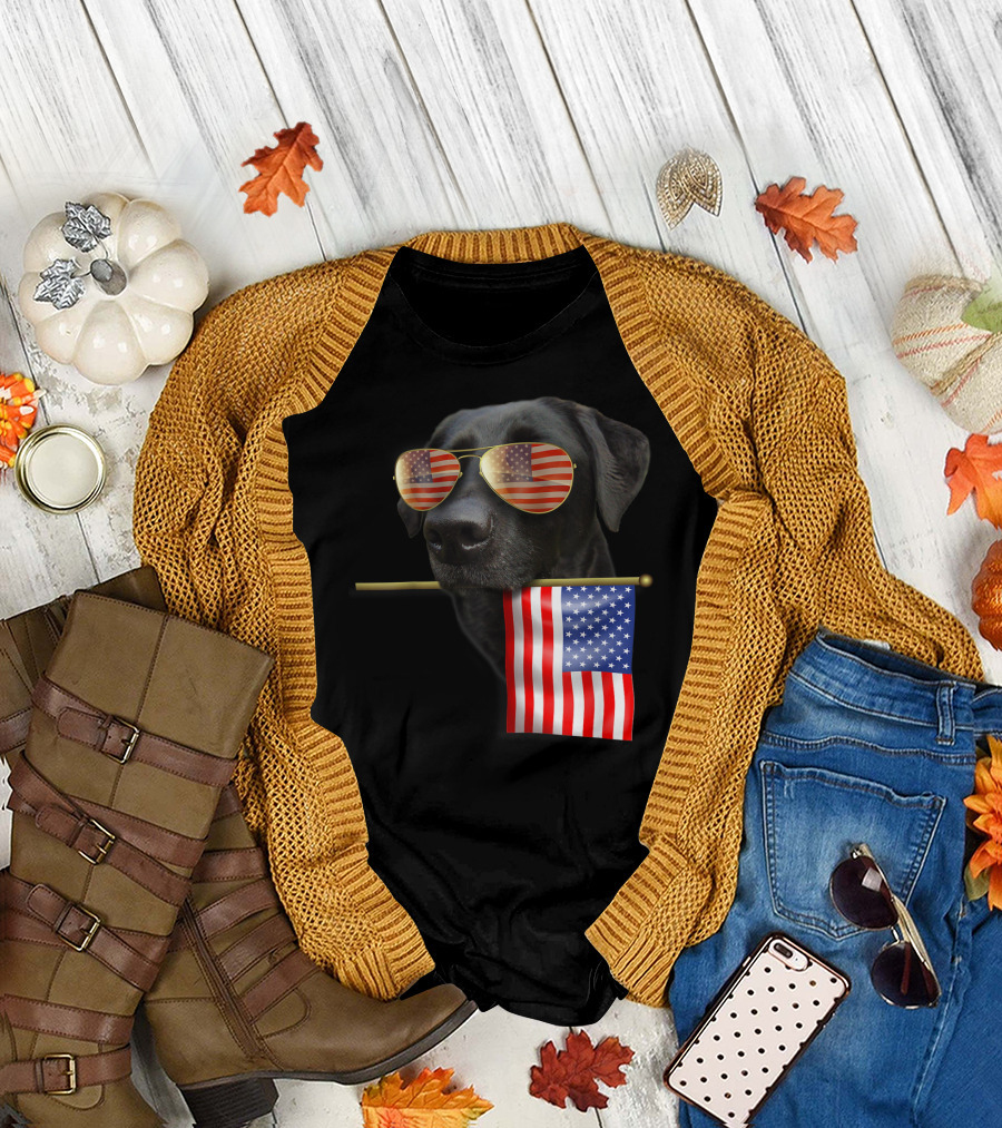 American Flag Labrador Dog with USA Sunglasses for 4th of July Fun T-Shirt