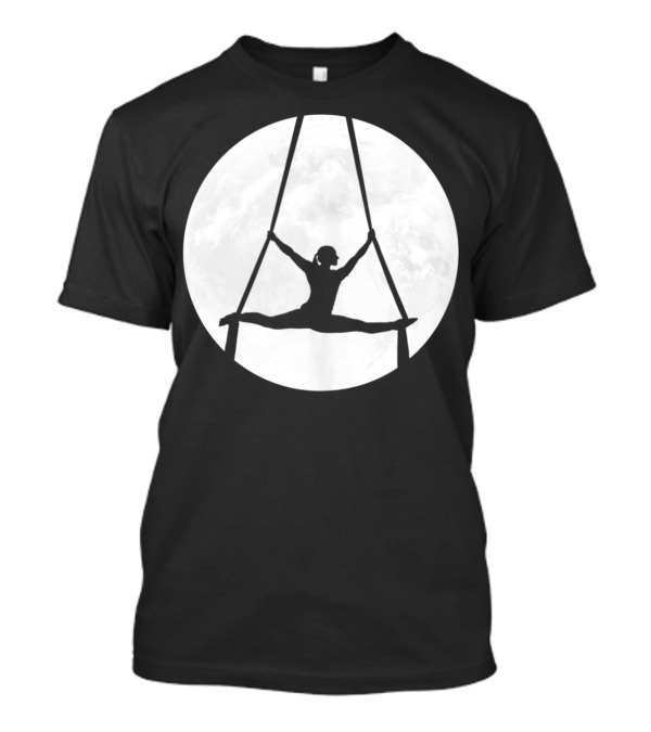 Aerialist Performing Silks Routine In Front Of Full Moon T-Shirt