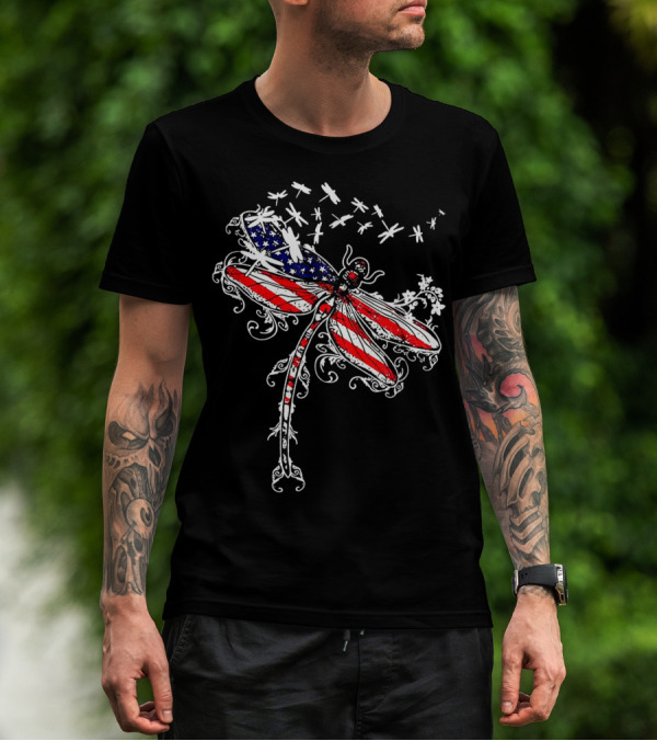 American Flag Dragonfly USA Independence Day Patriotic Insect T-Shirt