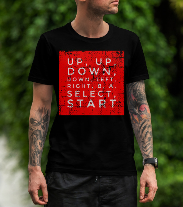 UP UP DOWN DOWN LEFT RIGHT B A SELECT START Classic Video Game Cheat Code Contra T-Shirt