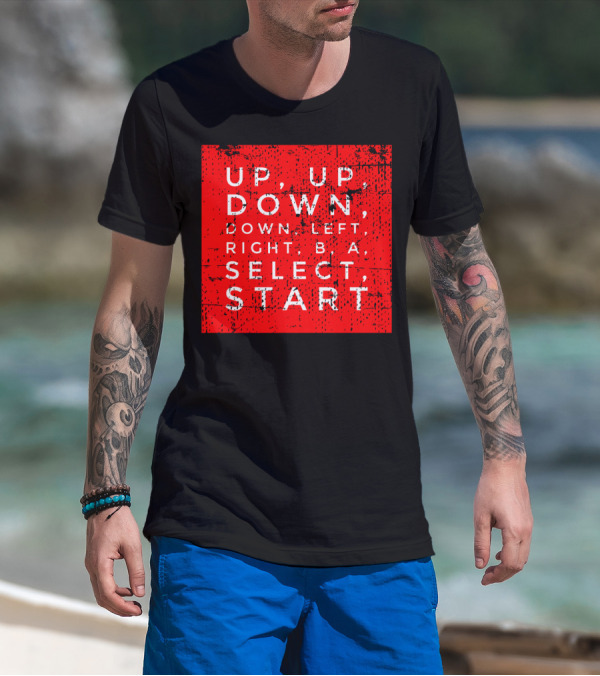 UP UP DOWN DOWN LEFT RIGHT B A SELECT START Classic Video Game Cheat Code Contra T-Shirt