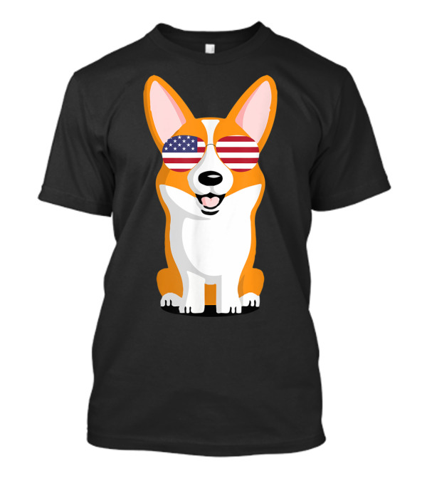 Corgi American Flag Sunglasses 4th Of July Puppy T-Shirt