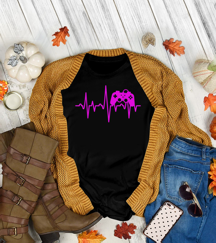Gamer Heartbeat Video Game Players Controller Pulse T-Shirt