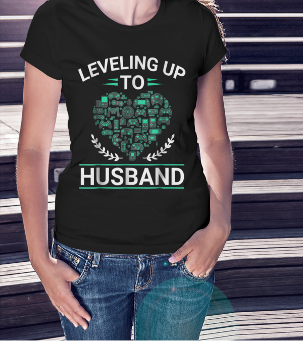 Leveling Up To Husband Video Game Heart Controllers T-Shirt