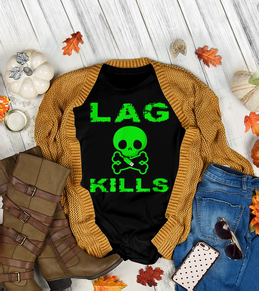 Lag Kills Green Skull USB Gaming Humor T-Shirt
