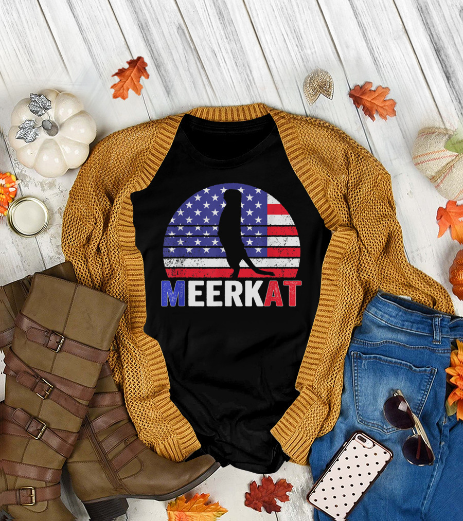 Meerkat Silhouette with US Flag 4th of July T-Shirt