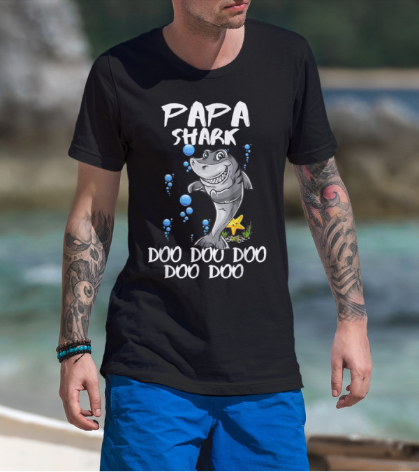 Papa Shark Doo Doo Doo Doo Funny Kids Video Papa T-Shirt