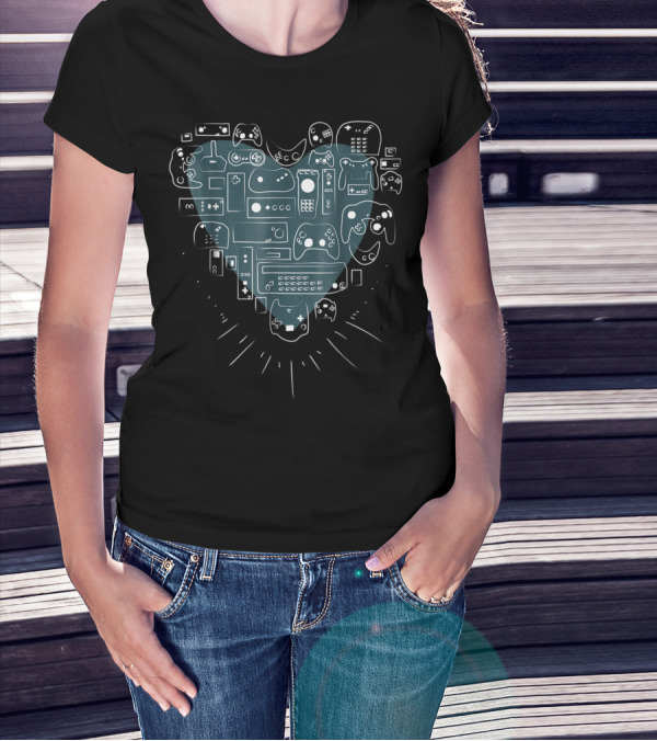 Heart-Shaped Video Game Controllers Array For Gamers T-Shirt