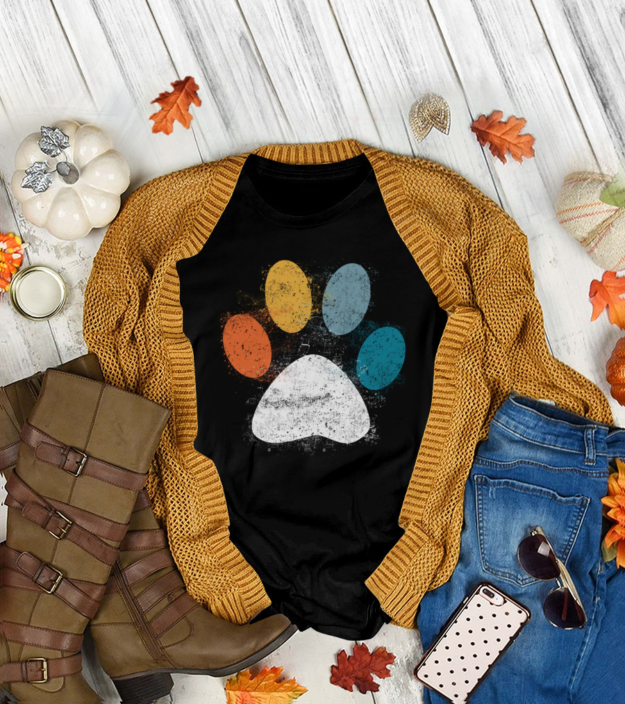 Vintage Dog Love Puppy Paw Print Retro Pet T-Shirt
