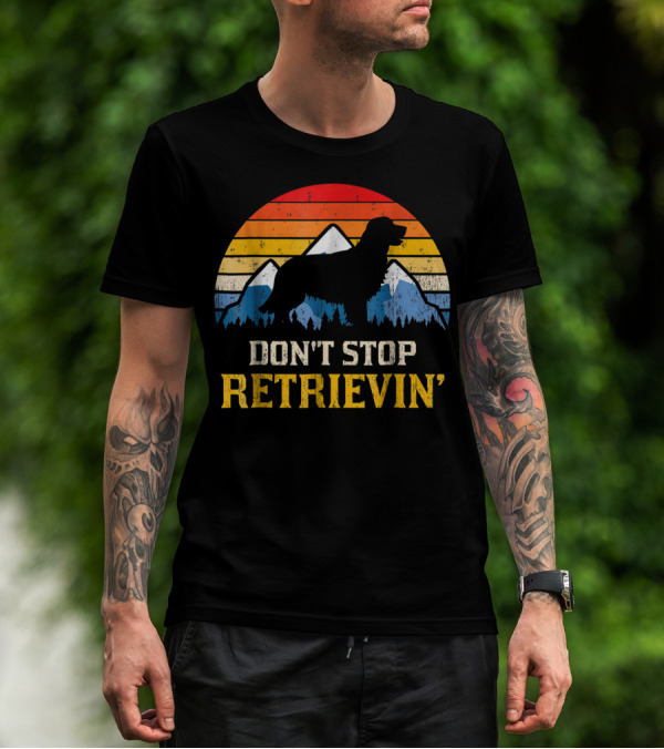 Don't Stop Retrievin' Golden Retriever Vintage Sunset T-Shirt