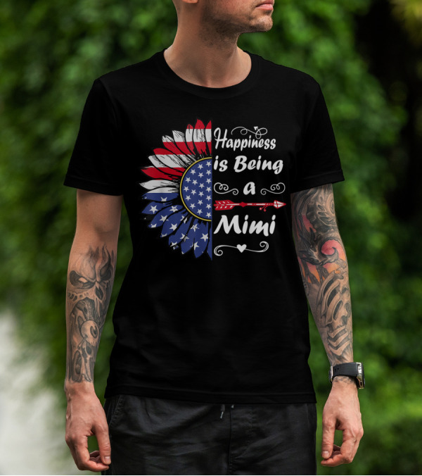 Happiness Is Being A Mimi Patriotic USA Sunflower T-Shirt