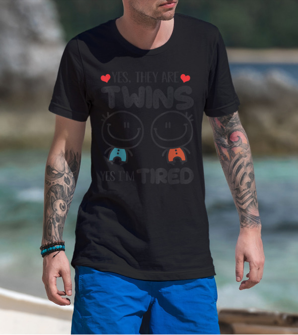 Yes They Are Twins Yes I'm Tired Smiling Characters With Heart Accents T-Shirt