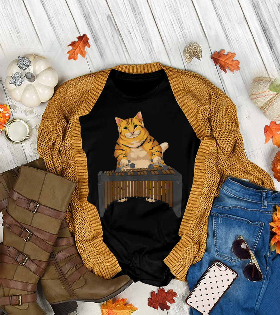 FUNNY CAT PLAYING MARIMBA COOL ANIMAL MUSICIAN MUSIC LOVER T-Shirt