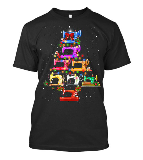 Funny Sewing Christmas Tree With Colorful Sewing Machines And Festive Lights T-Shirt