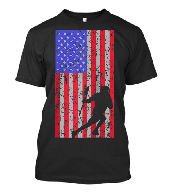 Lacrosse Player Vintage American Flag LAX T-Shirt