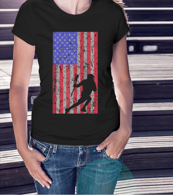 Lacrosse Player Vintage American Flag LAX T-Shirt