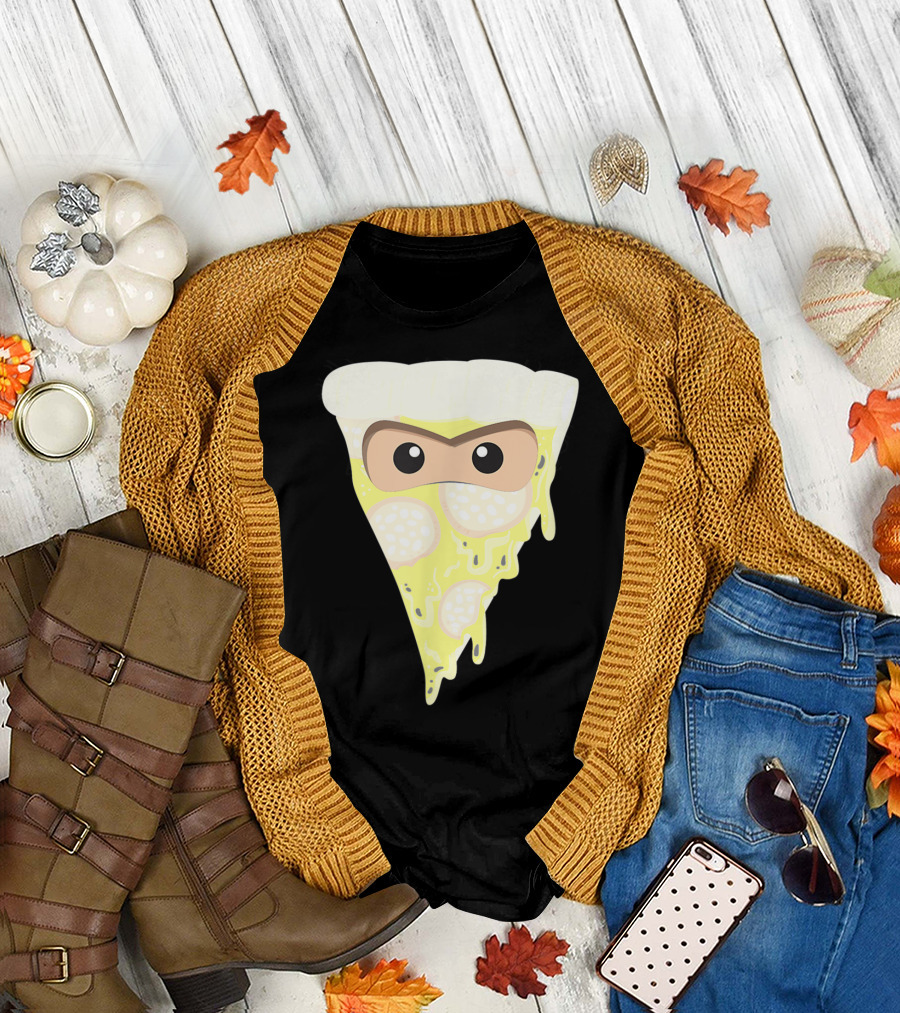 Ninja Pizza Slice with Cheese Mask Multitasking Food Deliverer T-Shirt