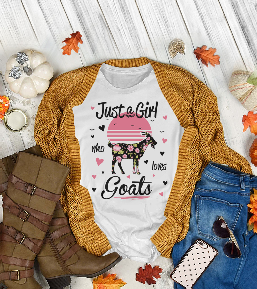 Just a Girl Who Loves Goats Floral Heart T-Shirt