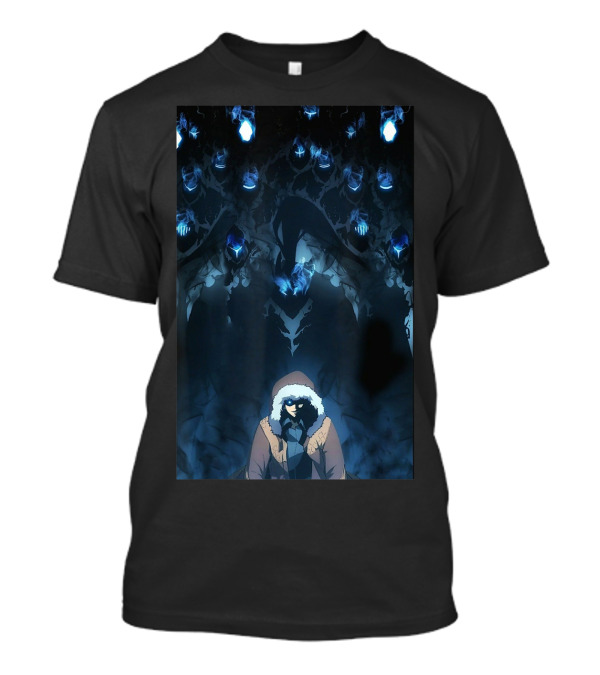 SOLO LEVELING COOLS Shadowy Figure Surrounded By Mysterious Blue Spirits T-Shirt